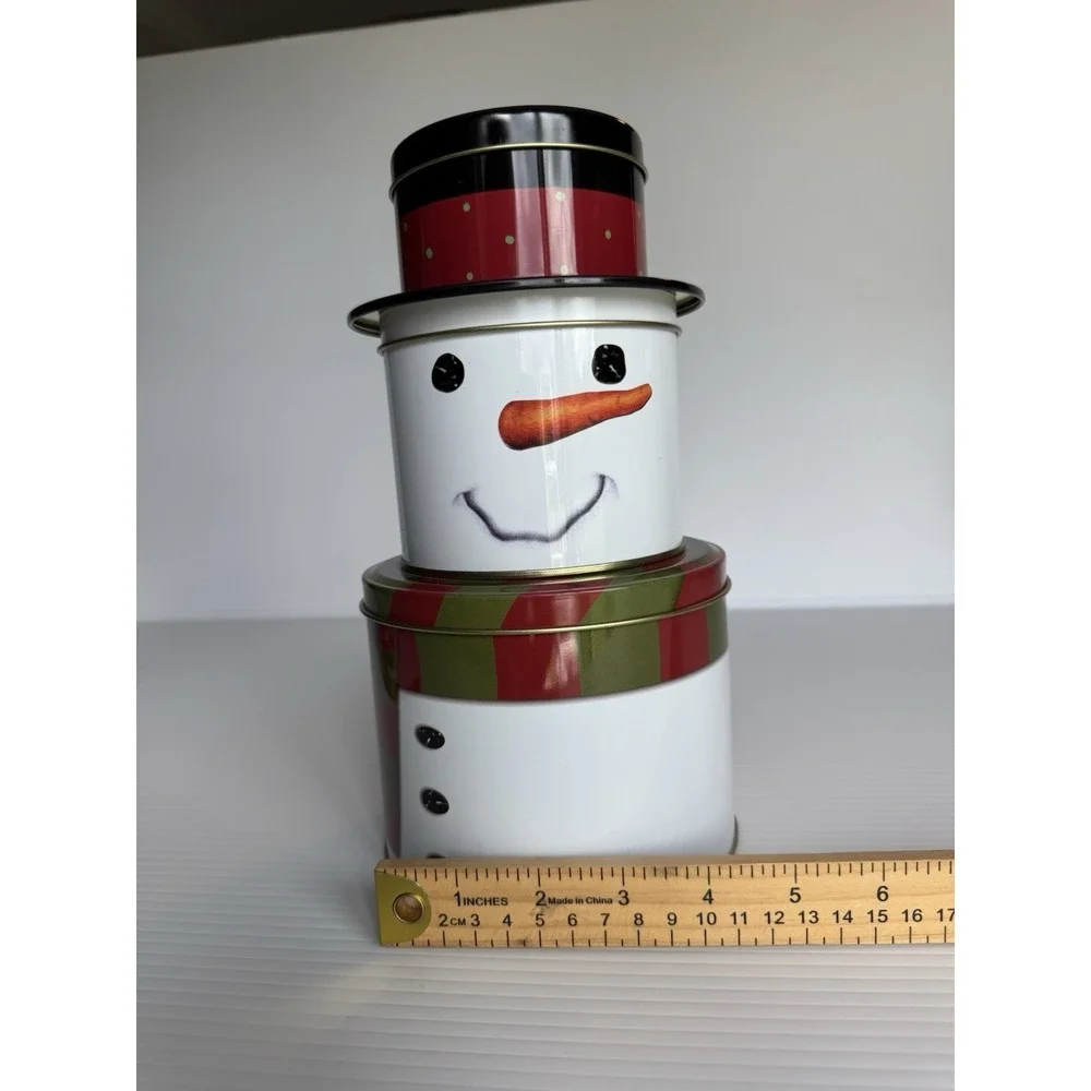 Seasonal Packaging Snowman Tiered Tin Container Christmas Holiday Decoration NWT